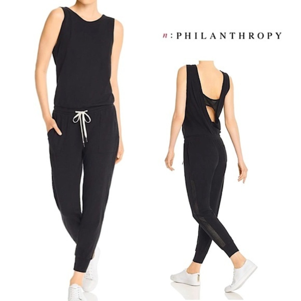 🆕 NWT N:Philanthropy Dawn Sleeveless Mesh Open Back Jumpsuit Black